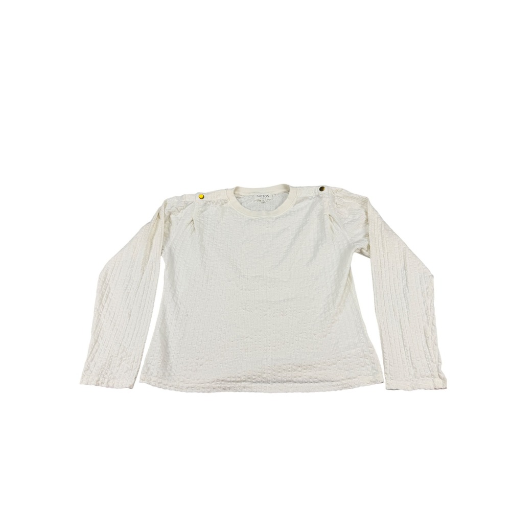 Nation LTD Los Angeles Cream Textured Puff Sleeve Top Gold Button Detail L